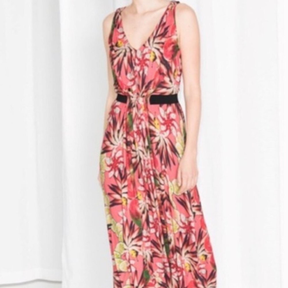 & Other Stories Pink Tropical Floral Sleeveless Dress size 8